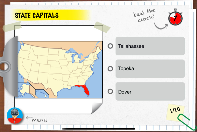 Game Challenge: state capitals question with map