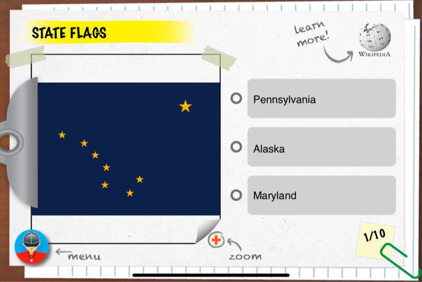 Learn mode: study each state with pictures